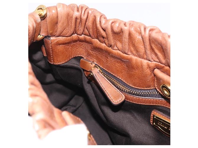 Miu Miu Handtasche Leder 2way Braun Gold Authentisch 167726M Golden - Ansicht 27