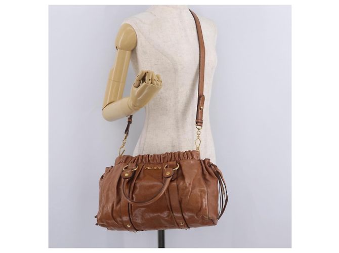 Miu Miu Handtasche Leder 2way Braun Gold Authentisch 167726M Golden - Ansicht 29