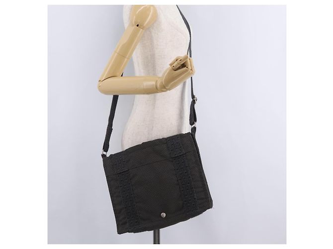 Hermès HERMES Her Line Bassus PM Shoulder Bag Canvas Gray Auth bs37227 Marrone - vista 26