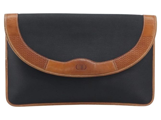 Sac Pochette Christian Dior Canvas Black Gold Auth 207523 Noir Doré - vue 13