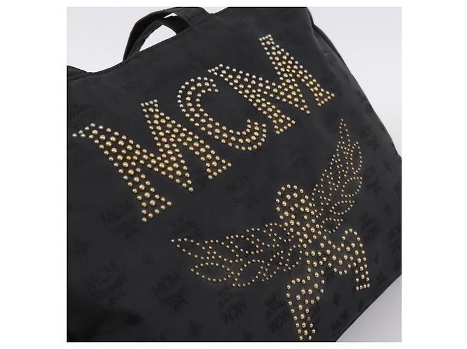 MCM Logogram Vicetos Tote Bag PVC Black Gold Auth 205249 Schwarz Golden - vista 17