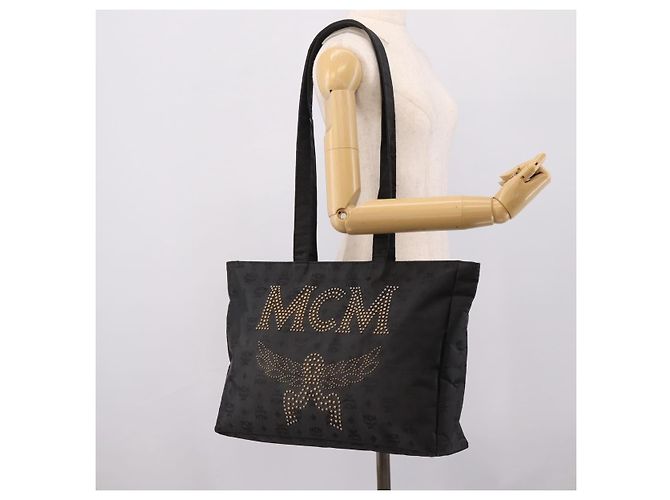 MCM Logogram Vicetos Tote Bag PVC Black Gold Auth 205249 Schwarz Golden - vista 20