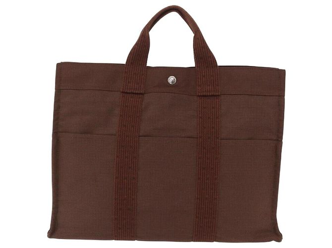 Hermès HERMES Her Line MM Hand Bag Canvas Brown Silver Auth 207690A Braun Silber - Ansicht 13