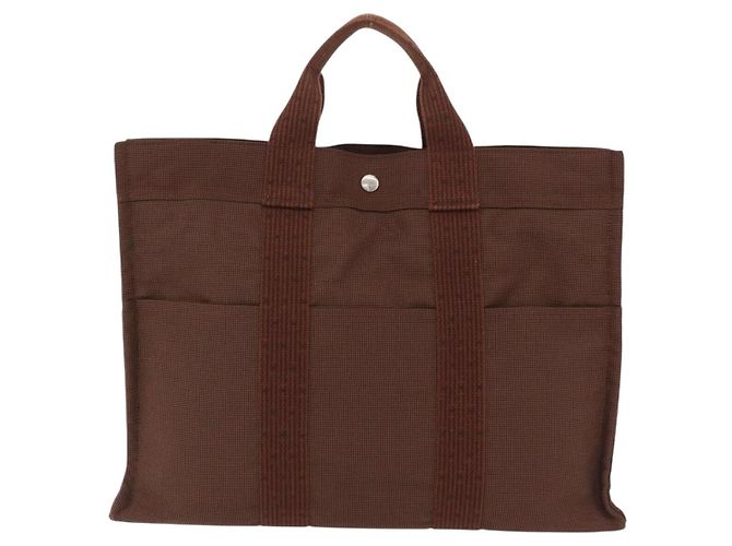 Hermès HERMES Her Line MM Hand Bag Canvas Brown Silver Auth 207690A Braun Silber - Ansicht 2