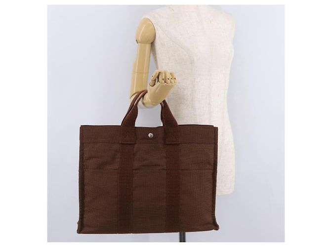 Hermès HERMES Her Line MM Hand Bag Canvas Brown Silver Auth 207690A Braun Silber - Ansicht 22