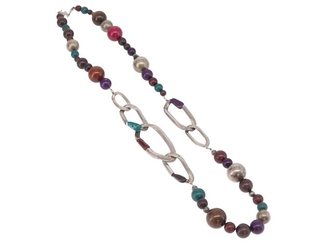 Collana CHANEL Metallo Argento Multicolor CC Auth bs37084 Multicolore - vista 2