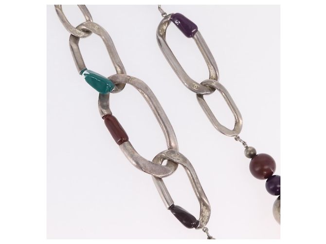 Collana CHANEL Metallo Argento Multicolor CC Auth bs37084 Multicolore - vista 4