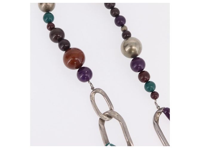 Collana CHANEL Metallo Argento Multicolor CC Auth bs37084 Multicolore - vista 5
