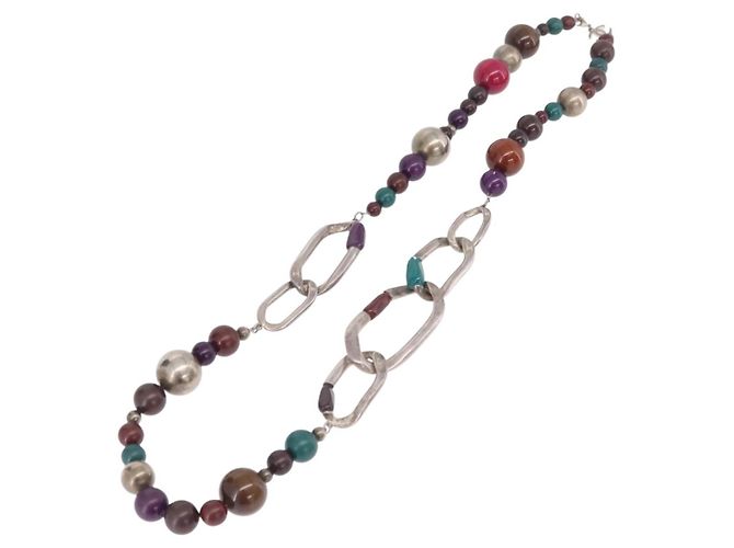 Collana CHANEL Metallo Argento Multicolor CC Auth bs37084 Multicolore - vista 7