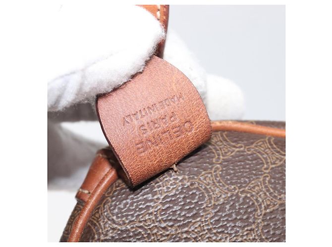 Céline Borsa Boston CELINE Macadam Canvas PVC Pelle Marrone Oro Auth 205213V D'oro - vista 12