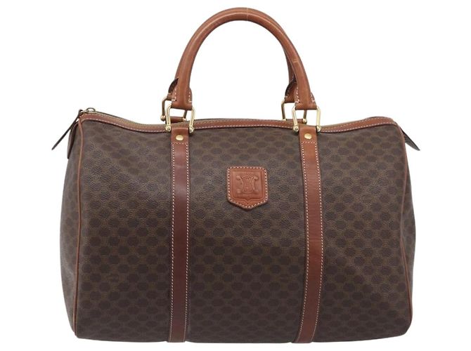 Céline Borsa Boston CELINE Macadam Canvas PVC Pelle Marrone Oro Auth 205213V D'oro - vista 13