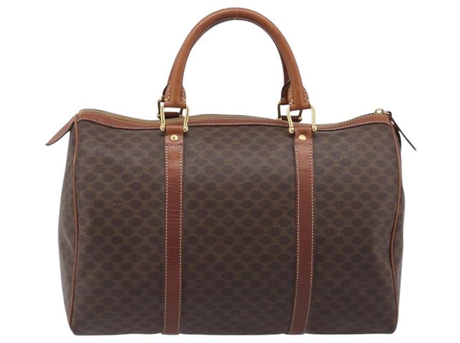 Céline Borsa Boston CELINE Macadam Canvas PVC Pelle Marrone Oro Auth 205213V D'oro - vista 2