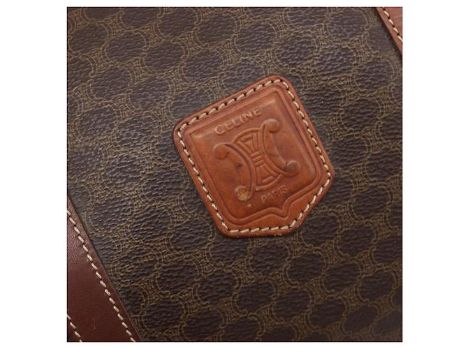 Céline Borsa Boston CELINE Macadam Canvas PVC Pelle Marrone Oro Auth 205213V D'oro - vista 20