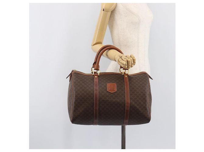 Céline Borsa Boston CELINE Macadam Canvas PVC Pelle Marrone Oro Auth 205213V D'oro - vista 24