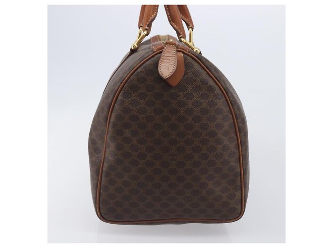 Céline Borsa Boston CELINE Macadam Canvas PVC Pelle Marrone Oro Auth 205213V D'oro - vista 3