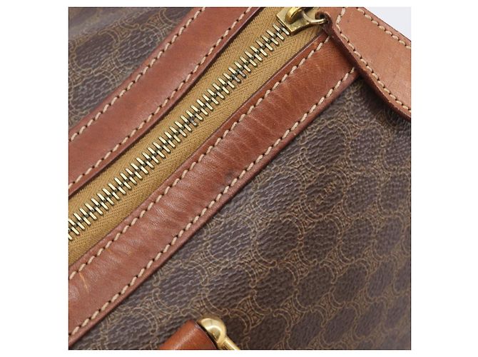 Céline Borsa Boston CELINE Macadam Canvas PVC Pelle Marrone Oro Auth 205213V D'oro - vista 7