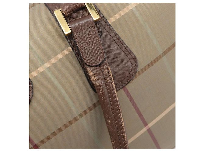 Bolsa Boston Burberrys Nova Check Canvas Beige Gold Auth ep15916 Bege Dourado - vista 11