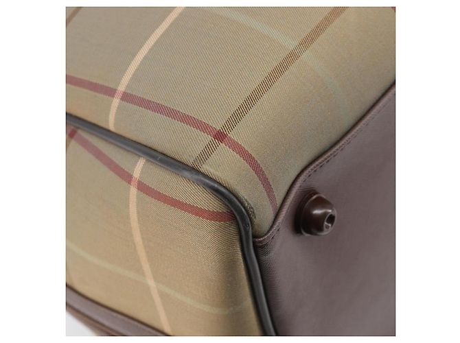Bolsa Boston Burberrys Nova Check Canvas Beige Gold Auth ep15916 Bege Dourado - vista 17