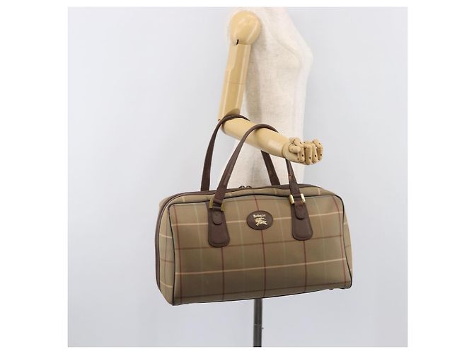 Bolsa Boston Burberrys Nova Check Canvas Beige Gold Auth ep15916 Bege Dourado - vista 24