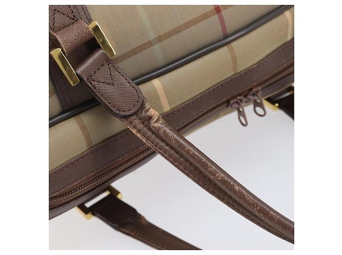 Bolsa Boston Burberrys Nova Check Canvas Beige Gold Auth ep15916 Bege Dourado - vista 9