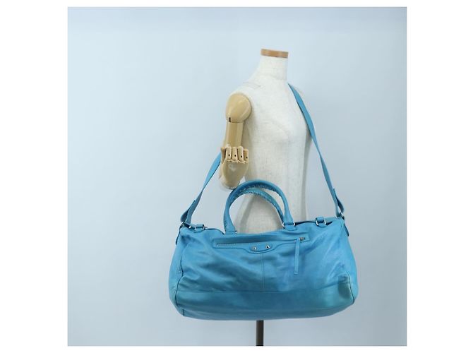 Borsa Balenciaga Classic Squash Bag in pelle 2way Blu Argento 285698 Auth BA16025M - vista 31