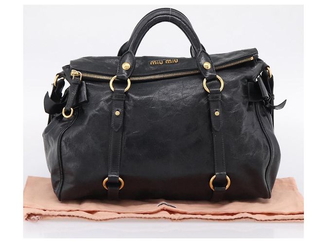 Miu Miu Handtasche Vitellolux 2way Black Gold Auth 206870V Schwarz Golden - Ansicht 12