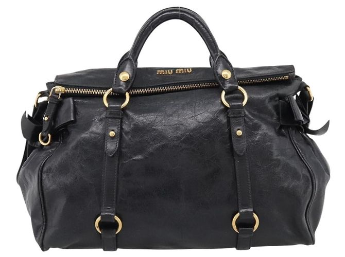 Miu Miu Handtasche Vitellolux 2way Black Gold Auth 206870V Schwarz Golden - Ansicht 13