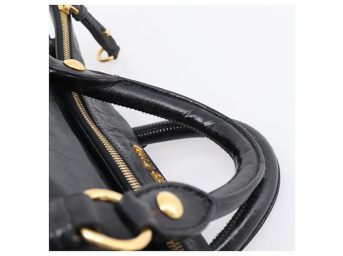 Miu Miu Handtasche Vitellolux 2way Black Gold Auth 206870V Schwarz Golden - Ansicht 14