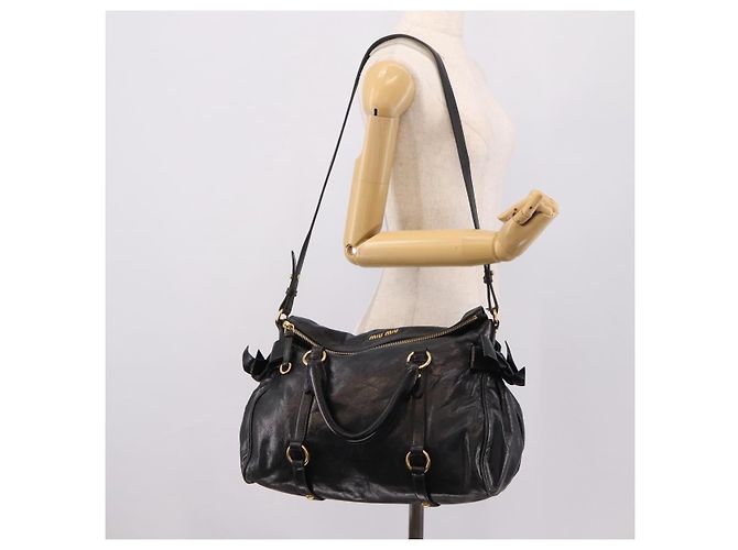 Miu Miu Handtasche Vitellolux 2way Black Gold Auth 206870V Schwarz Golden - Ansicht 27