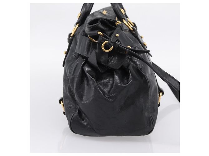 Miu Miu Handtasche Vitellolux 2way Black Gold Auth 206870V Schwarz Golden - Ansicht 3