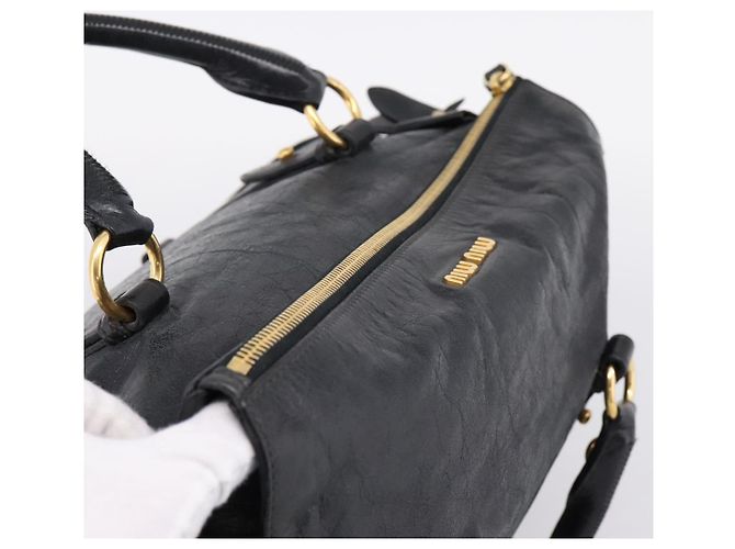 Miu Miu Handtasche Vitellolux 2way Black Gold Auth 206870V Schwarz Golden - Ansicht 6