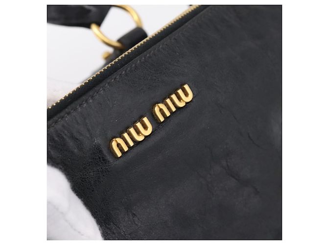 Miu Miu Handtasche Vitellolux 2way Black Gold Auth 206870V Schwarz Golden - Ansicht 7