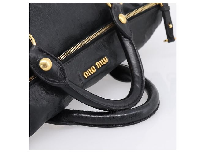 Miu Miu Handtasche Vitellolux 2way Black Gold Auth 206870V Schwarz Golden - Ansicht 8