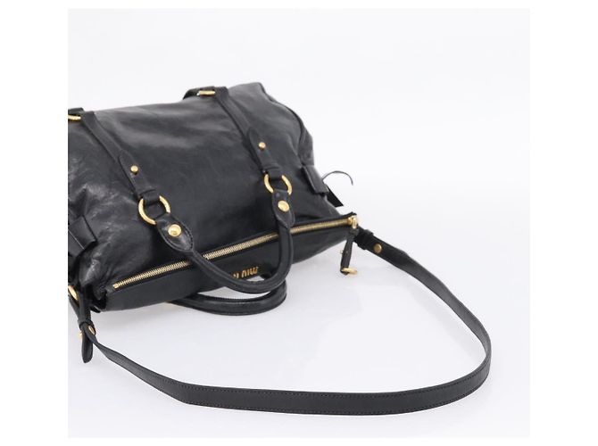 Miu Miu Handtasche Vitellolux 2way Black Gold Auth 206870V Schwarz Golden - Ansicht 9