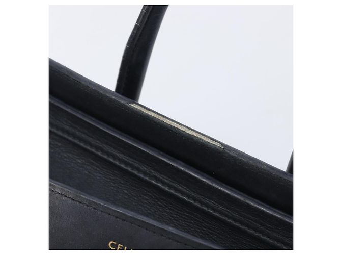 Céline CELINE Luggage Mini Shopper Hand Bag Leather Black Gold Auth 205325 Preto Dourado - vista 10