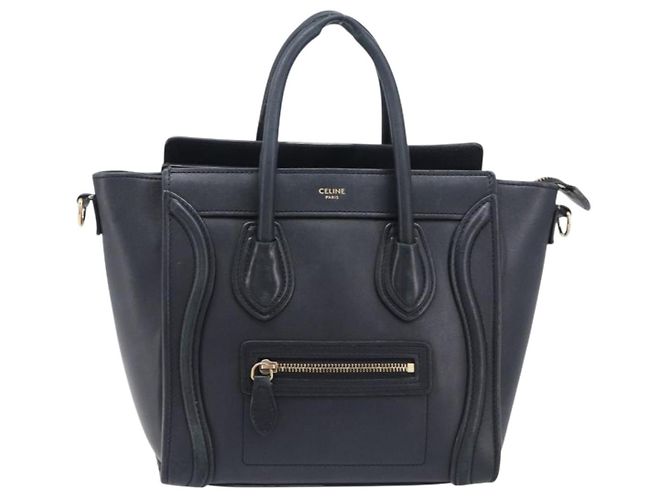 Céline CELINE Luggage Mini Shopper Hand Bag Leather Black Gold Auth 205325 Preto Dourado - vista 13