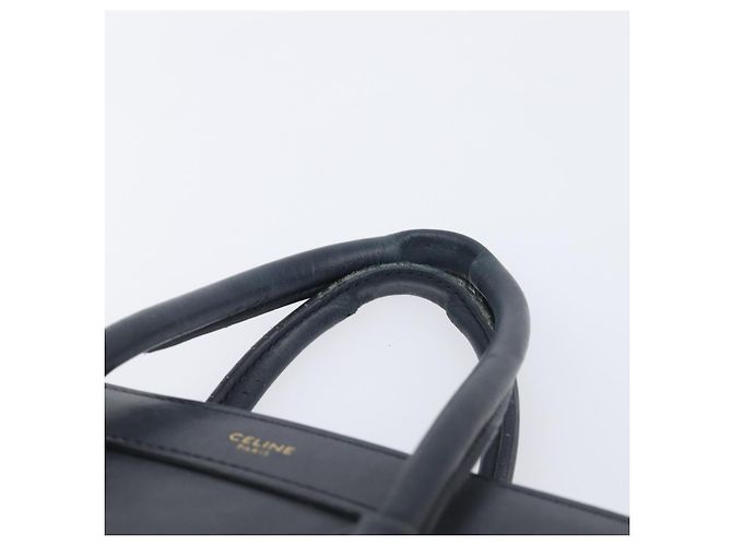 Céline CELINE Luggage Mini Shopper Hand Bag Leather Black Gold Auth 205325 Preto Dourado - vista 14