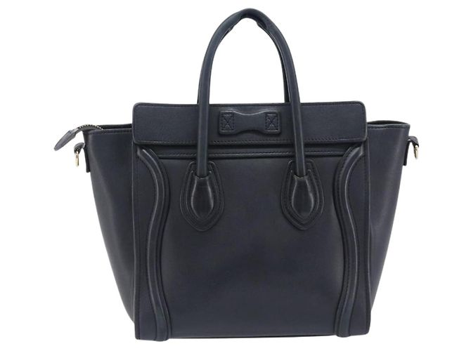 Céline CELINE Luggage Mini Shopper Hand Bag Leather Black Gold Auth 205325 Preto Dourado - vista 2