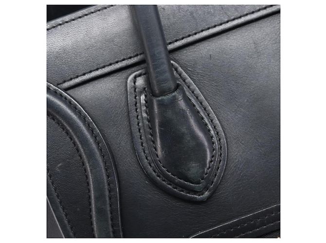 Céline CELINE Luggage Mini Shopper Hand Bag Leather Black Gold Auth 205325 Preto Dourado - vista 22