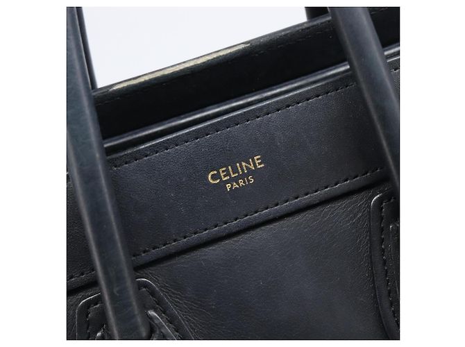 Céline CELINE Luggage Mini Shopper Hand Bag Leather Black Gold Auth 205325 Preto Dourado - vista 23