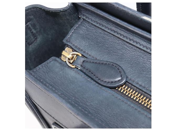 Céline CELINE Luggage Mini Shopper Hand Bag Leather Black Gold Auth 205325 Preto Dourado - vista 24