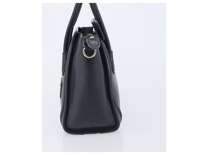 Céline CELINE Luggage Mini Shopper Hand Bag Leather Black Gold Auth 205325 Preto Dourado - vista 3