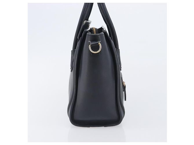 Céline CELINE Luggage Mini Shopper Hand Bag Leather Black Gold Auth 205325 Preto Dourado - vista 4