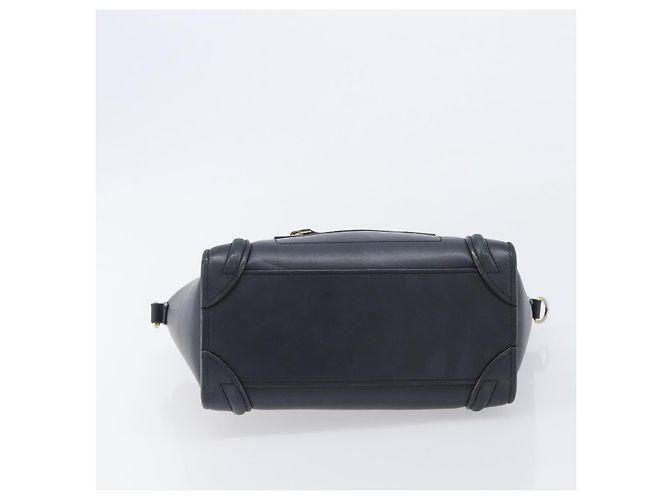 Céline CELINE Luggage Mini Shopper Hand Bag Leather Black Gold Auth 205325 Preto Dourado - vista 5