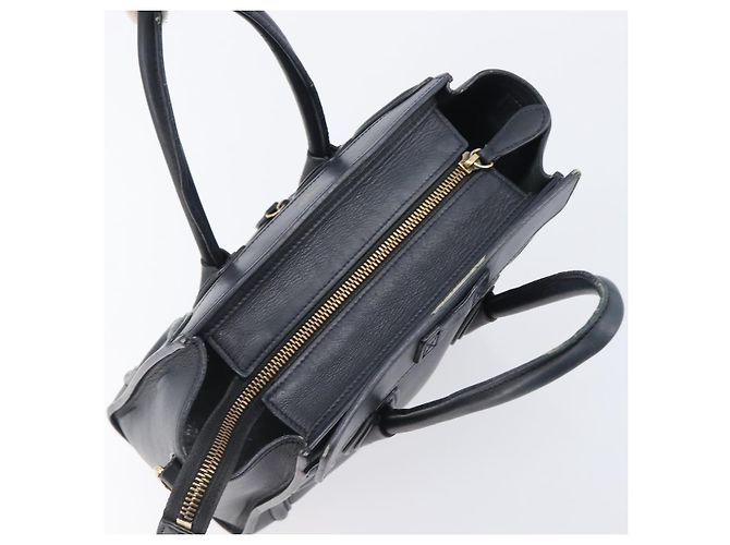 Céline CELINE Luggage Mini Shopper Hand Bag Leather Black Gold Auth 205325 Preto Dourado - vista 6