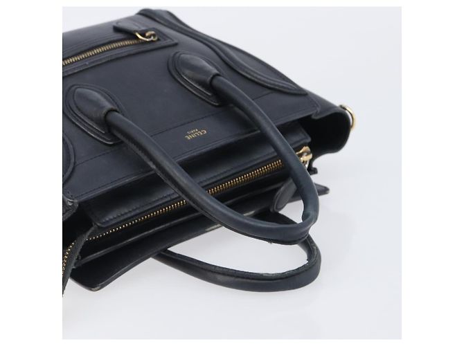 Céline CELINE Luggage Mini Shopper Hand Bag Leather Black Gold Auth 205325 Preto Dourado - vista 7