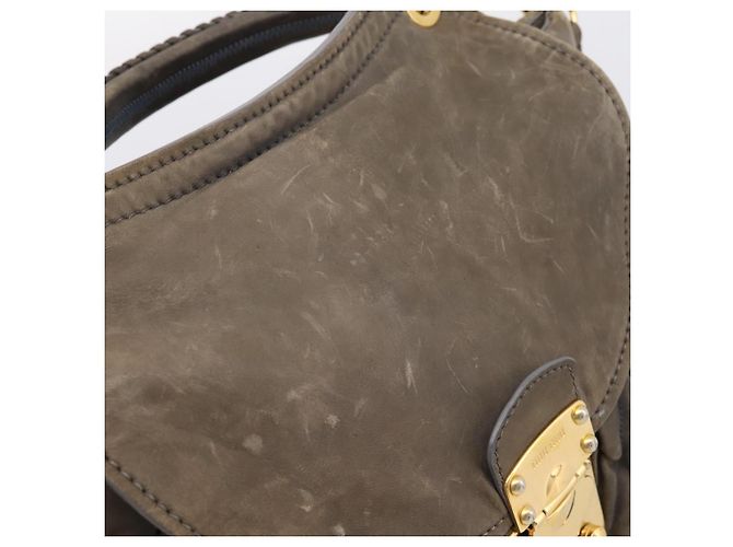 Bolsa de Mão Miu Miu Matelassé em Couro 2way Cinza Tom Dourado Auth 167729A Marrom - vista 10