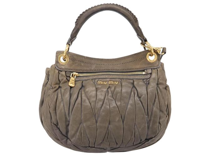 Bolsa de Mão Miu Miu Matelassé em Couro 2way Cinza Tom Dourado Auth 167729A Marrom - vista 2