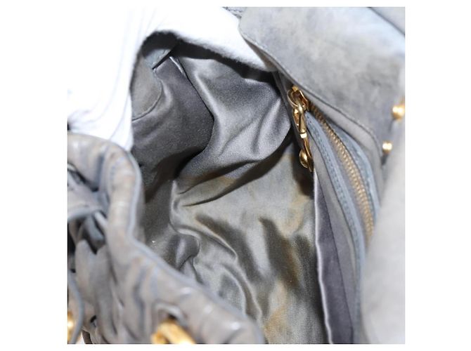 Bolsa de Mão Miu Miu Matelassé em Couro 2way Cinza Tom Dourado Auth 167729A Marrom - vista 25