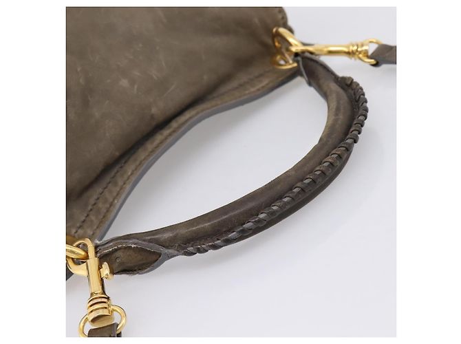 Bolsa de Mão Miu Miu Matelassé em Couro 2way Cinza Tom Dourado Auth 167729A Marrom - vista 7